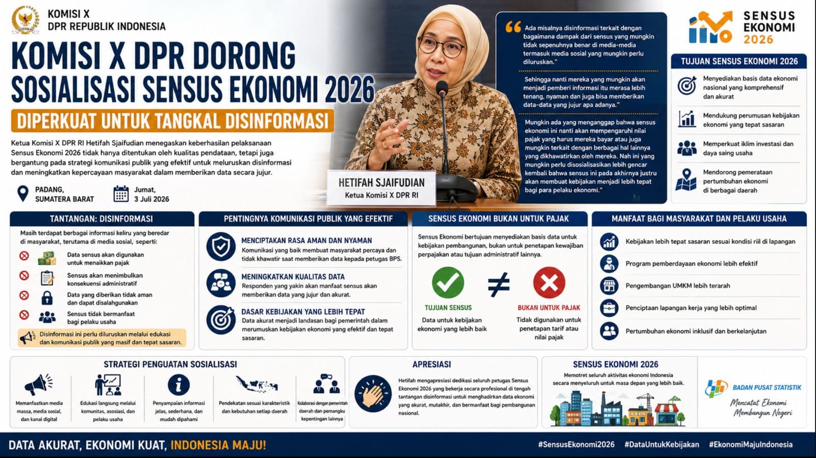 Komisi X DPR Dorong Sosialisasi Sensus Ekonomi 2026 Diperkuat untuk Tangkal Disinformasi